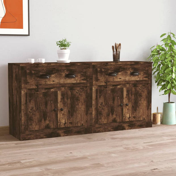 The Living Store Dressoir - Gerookt Eiken - 70 x 35.5 x 67.5 cm - Set van 2