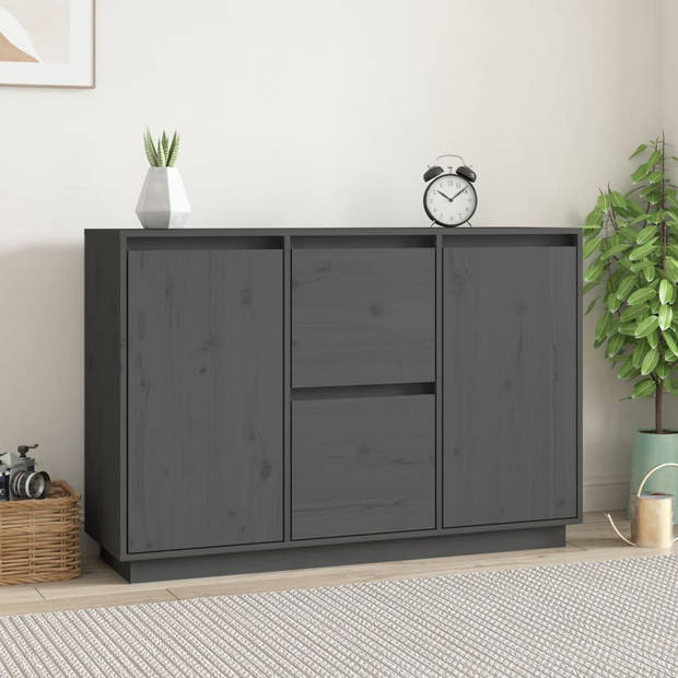 The Living Store Klassiek Grenenhouten Dressoir - 111 x 34 x 75 cm - Grijs