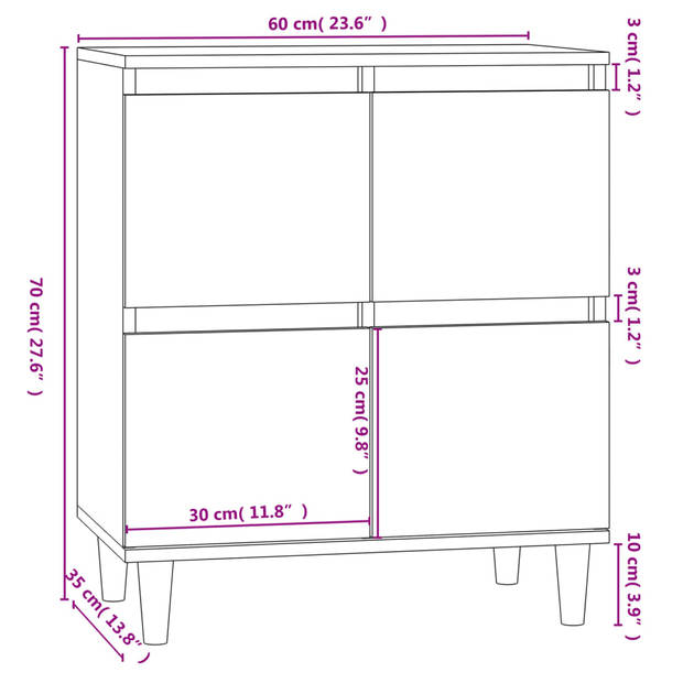 The Living Store Dressoir - Klassiek - Meubel - 60 x 35 x 70 cm - Grijs Sonoma Eiken