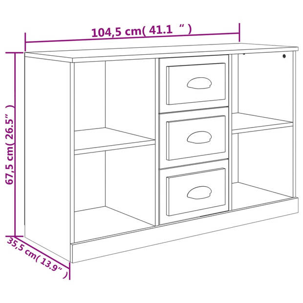 The Living Store Dressoir 104-5x35-5x67-5 cm bewerkt hout zwart - Keukenkast