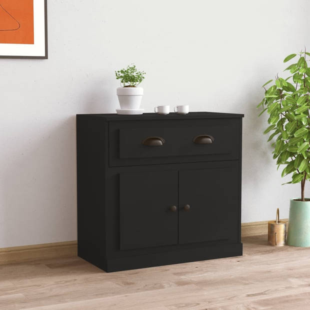 The Living Store Klassiek Dressoir - Zwart - 70 x 35.5 x 67.5 cm - Bewerkt Hout