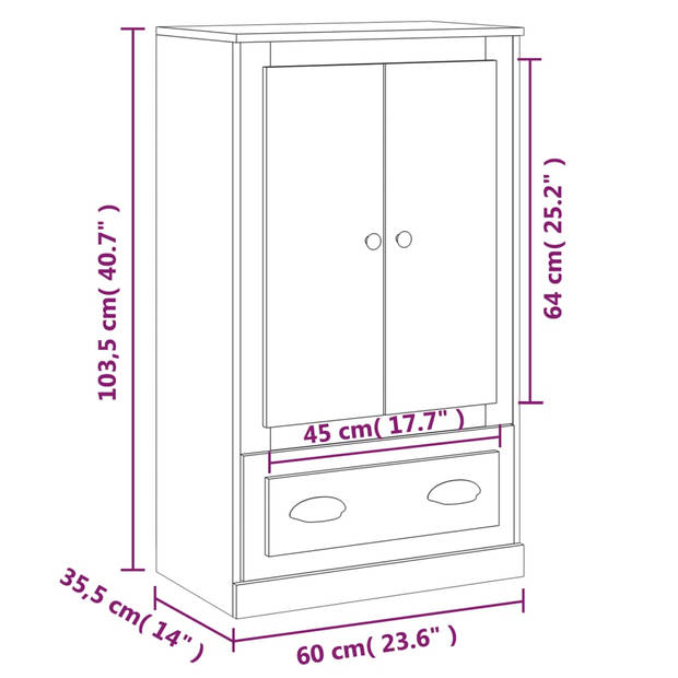 vidaXL Hoge kast 60x35,5x103,5 cm bewerkt hout sonoma eikenkleurig