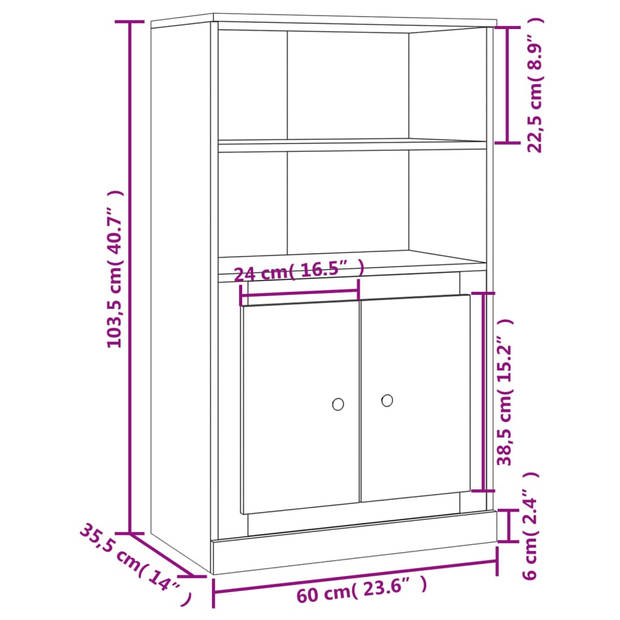 vidaXL Hoge kast 60x35,5x103,5 cm bewerkt hout gerookt eikenkleurig