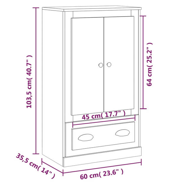 The Living Store Hoge Kast - Buffetkast - 60 x 35.5 x 103.5 cm - Grijs Sonoma Eiken