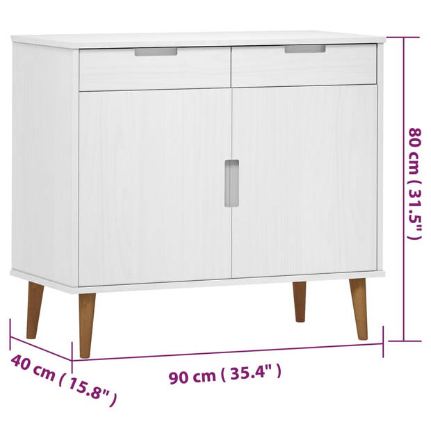 vidaXL Dressoir MOLDE 90x40x80 cm massief grenenhout wit