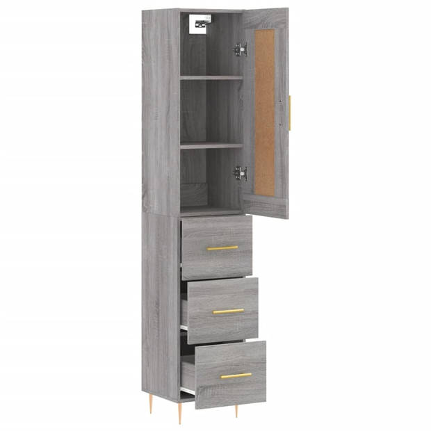 The Living Store Hoge Kast - Dressoir en Opzetkast - Grijs Sonoma Eiken - 34.5 x 34 x 180 cm