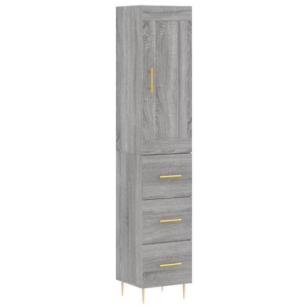 The Living Store Hoge Kast - Dressoir en Opzetkast - Grijs Sonoma Eiken - 34.5 x 34 x 180 cm