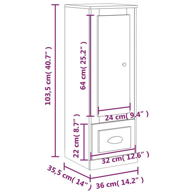 vidaXL Hoge kast 36x35,5x103,5 cm bewerkt hout betongrijs