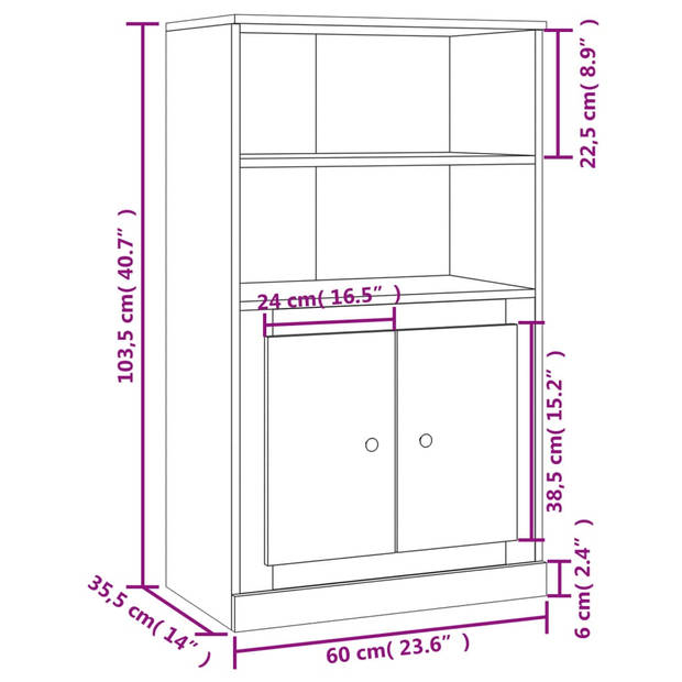 vidaXL Hoge kast 60x35,5x103,5 cm bewerkt hout wit