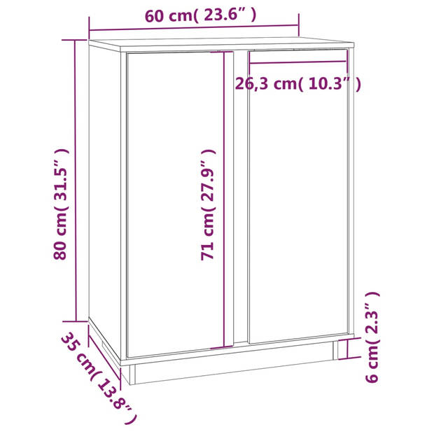 vidaXL Dressoir 60x35x80 cm massief grenenhout zwart