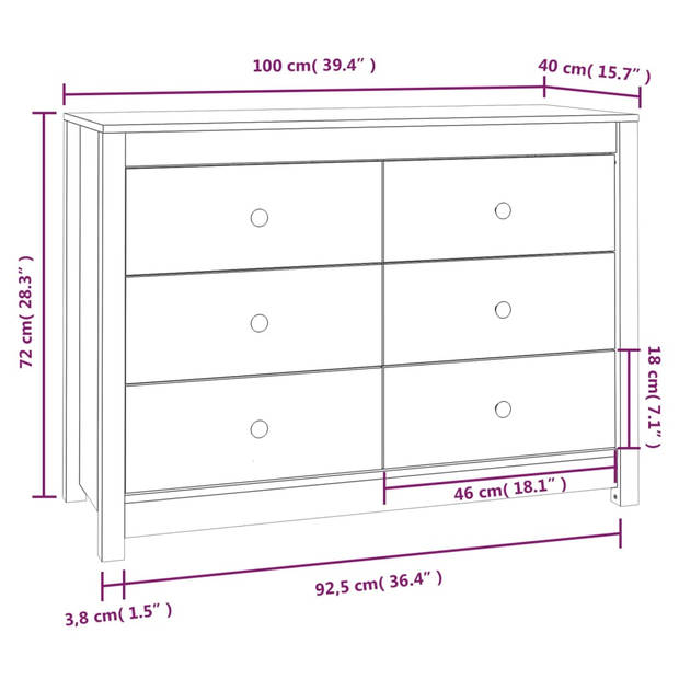 The Living Store Dressoir - Grenenhout - 100 x 40 x 72 cm - Grijs