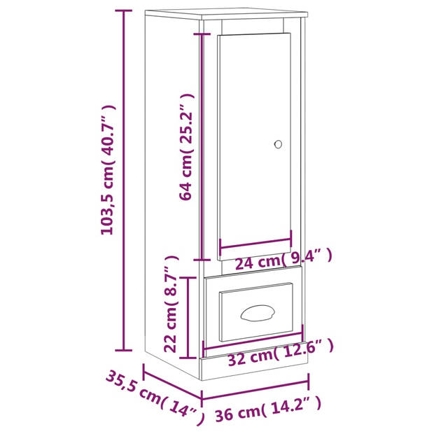 vidaXL Hoge kast 36x35,5x103,5 cm bewerkt hout hoogglans wit