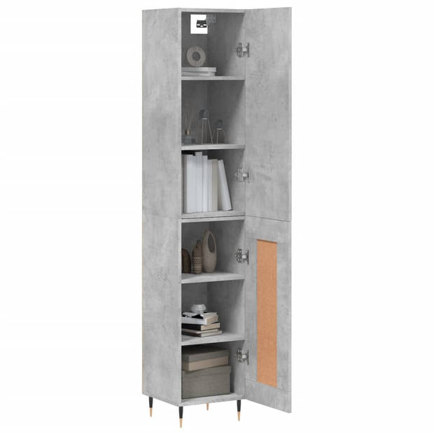 The Living Store Hoge Kast - Betongrijs - Dressoir en Opzetkast - 34.5 x 34 x 180 cm