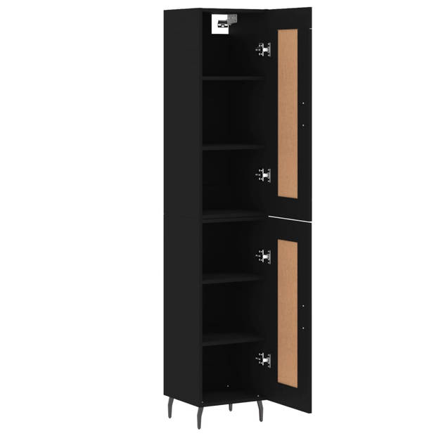 The Living Store Hoge Kast - Bewerkt Hout 34.5 x 34 x 180 cm - Inclusief Dressoir en Opzetkast