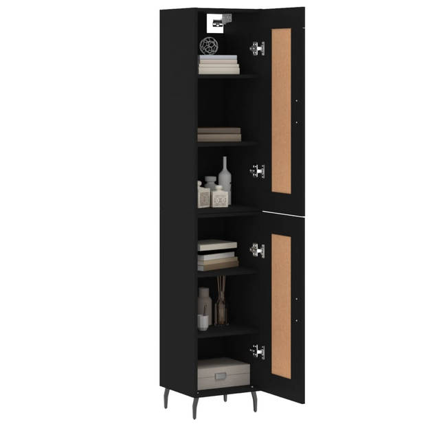 The Living Store Hoge Kast - Bewerkt Hout 34.5 x 34 x 180 cm - Inclusief Dressoir en Opzetkast