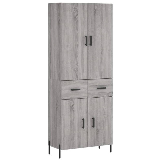 The Living Store Hoge Kast Grijs Sonoma Eiken - Dressoir en Opzetkast - 69.5x34x180cm - Duurzaam materiaal