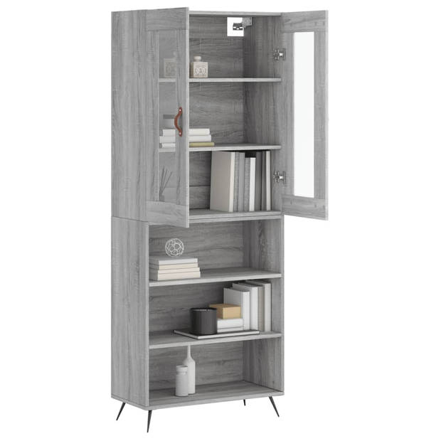 The Living Store Hoge Kast - Dressoir - Opzetkast - 69.5 x 34 x 180 cm - Grijs Sonoma Eiken