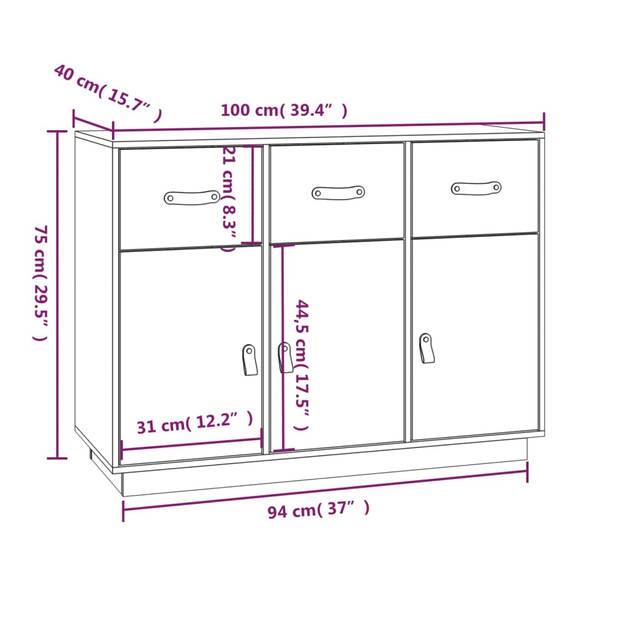 The Living Store Dressoir - Honingbruin - 100 x 40 x 75 cm - Massief grenenhout