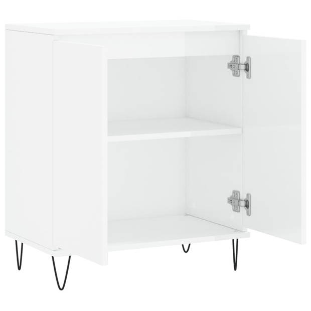 The Living Store Dressoir - Hoogglans wit - 60 x 35 x 70 cm - Bewerkt hout en ijzer