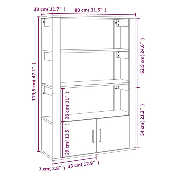 vidaXL Dressoir 80x30x119,5 cm bewerkt hout wit