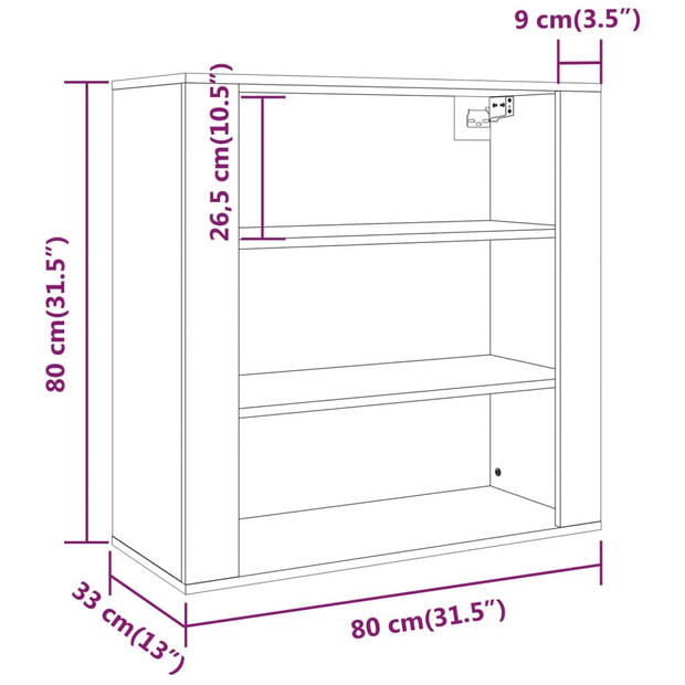 vidaXL Wandkast 80x33x80 cm bewerkt hout gerookt eikenkleurig