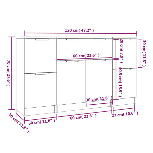 The Living Store Dressoir Hout - 30 x 30 x 70 cm - Betongrijs