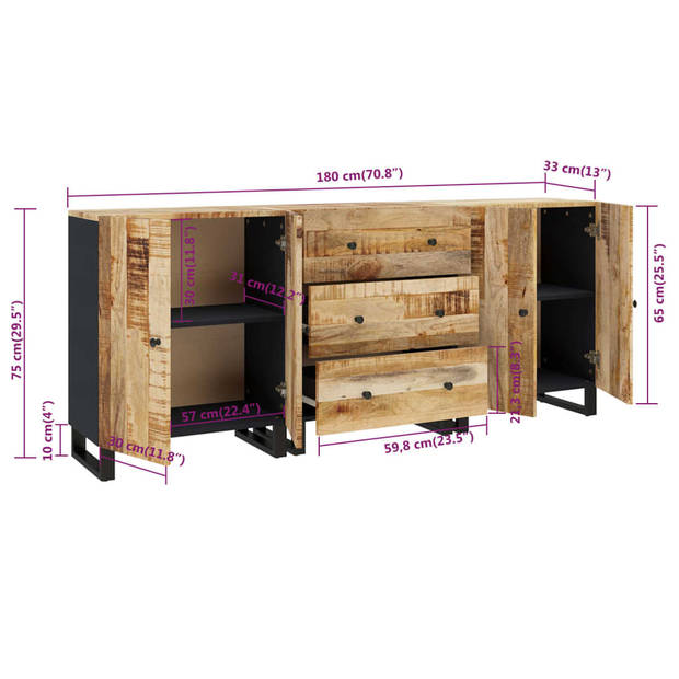 The Living Store Dressoir - Mangohout - 60 x 33 x 75 cm - Opbergruimte - Stevig blad