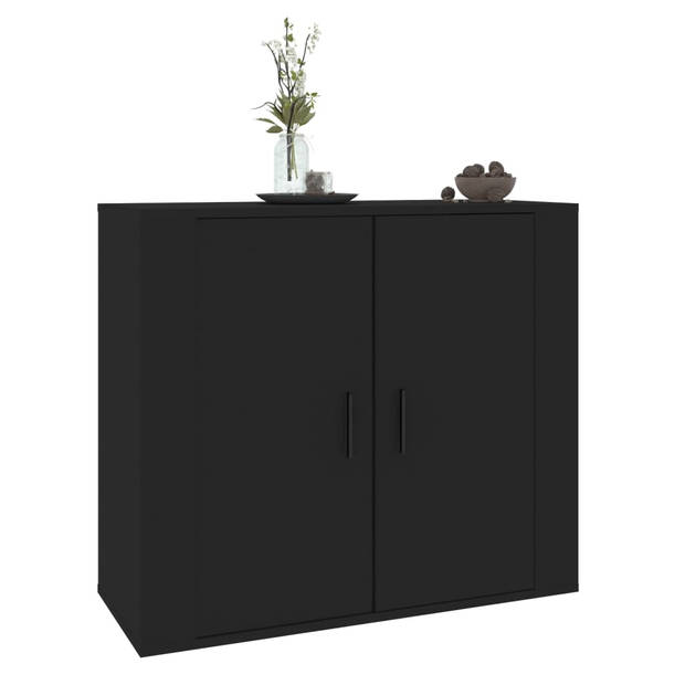 The Living Store Dressoir Zwart - 80 x 33 x 70 cm - Bewerkt Hout