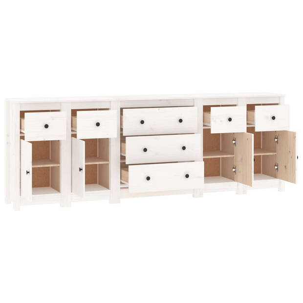 The Living Store Dressoir - Massief Grenenhout - Wit - 230 x 35 x 80 cm - Met voldoende opbergruimte