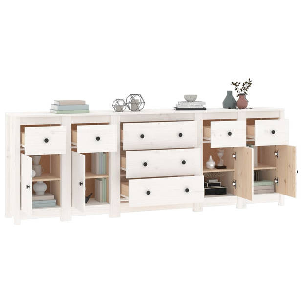 The Living Store Dressoir - Massief Grenenhout - Wit - 230 x 35 x 80 cm - Met voldoende opbergruimte