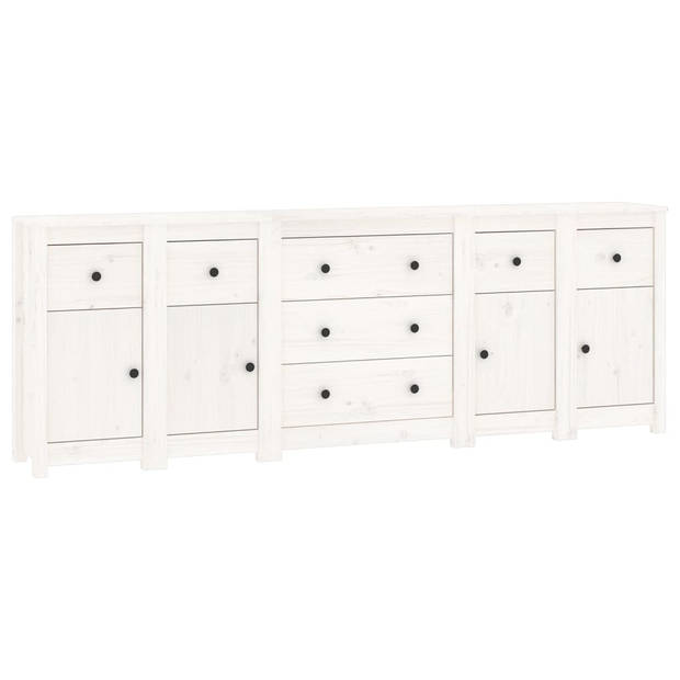 The Living Store Dressoir - Massief Grenenhout - Wit - 230 x 35 x 80 cm - Met voldoende opbergruimte