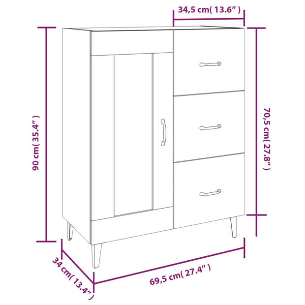 vidaXL Dressoir 69,5x34x90 cm bewerkt hout sonoma eikenkleurig