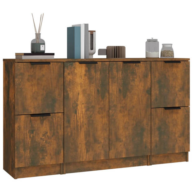 The Living Store Dressoir Smoked Oak Eiken - 70x60x30cm - Opbergruimte - Multifunctioneel - Montagehandleiding