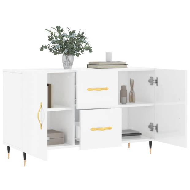 The Living Store dressoir - hoogglans wit - 100 x 36 x 60 cm - opbergruimte - metalen poten