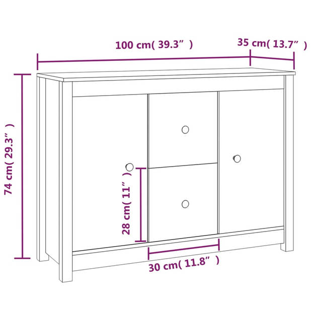 vidaXL Dressoir 100x35x74 cm massief grenenhout honingbruin