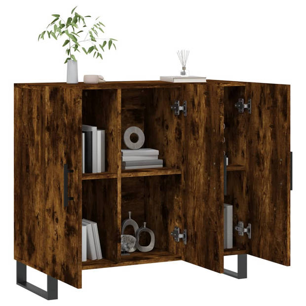 The Living Store Dressoir - Gerookt Eiken - 90 x 34 x 80 cm - Duurzaam hout en metaal