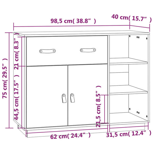 The Living Store Houten Dressoir - Massief Grenenhout - 98.5 x 40 x 75 cm - Honingbruin