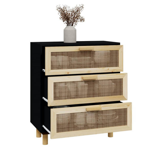 The Living Store Dressoir Black - 60 x 30 x 70 cm - 3 lades - Massief grenenhouten poten