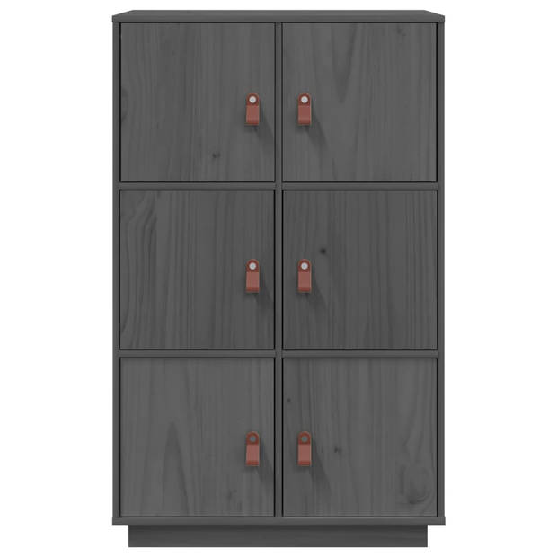 vidaXL Hoge kast 67x40x108,5 cm massief grenenhout grijs