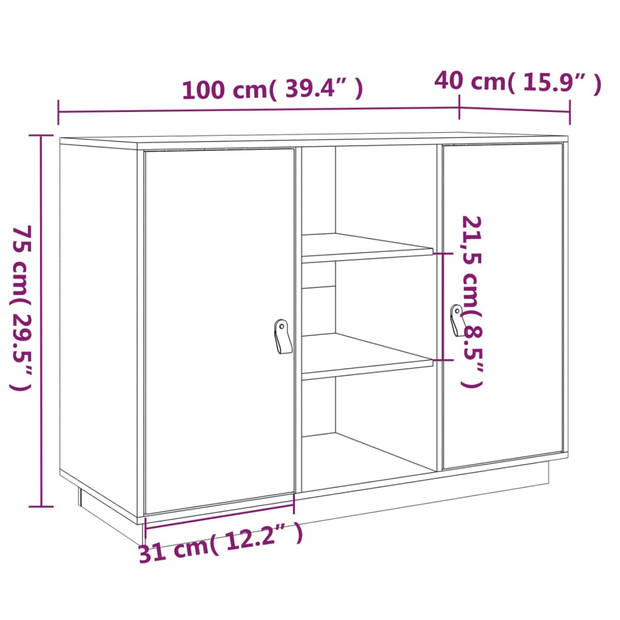 vidaXL Dressoir 100x40x75 cm massief grenenhout grijs