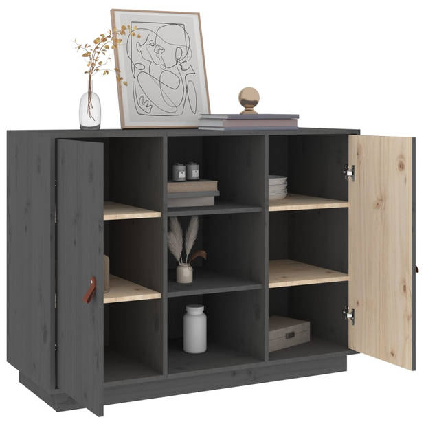 The Living Store Dressoir Massief Grenenhout - Grijs - 100 x 40 x 75 cm - Opbergruimte en Stevig Blad