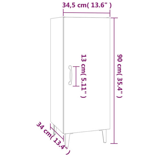 vidaXL Dressoir 34,5x34x90 cm bewerkt hout gerookt eikenkleurig