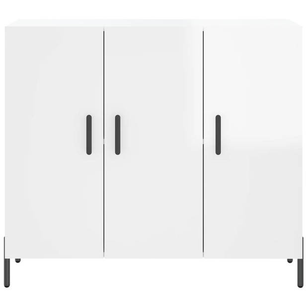 The Living Store Dressoir Modern Wit Hout-Metaal 90x34x80 cm - Opbergkast met Metalen Poten