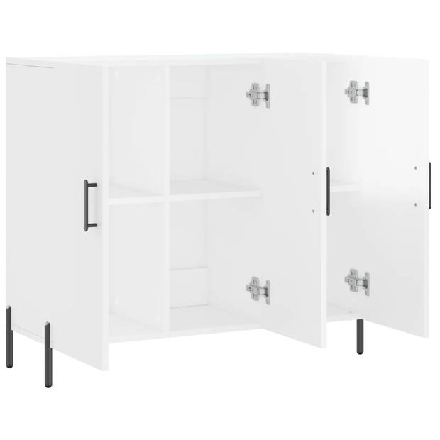 The Living Store Dressoir Modern Wit Hout-Metaal 90x34x80 cm - Opbergkast met Metalen Poten