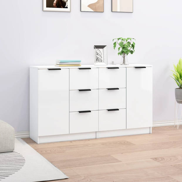 The Living Store Dressoir - Minimalistische Charme - Bewerkt Hout - 60x30x70 cm - Hoogglans Wit