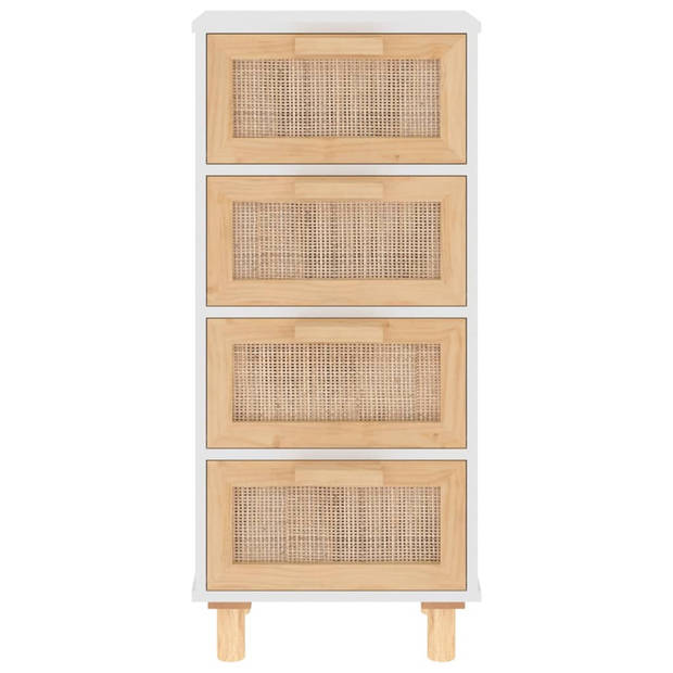 vidaXL Dressoir 40x30x90 cm massief grenenhout en rattan wit