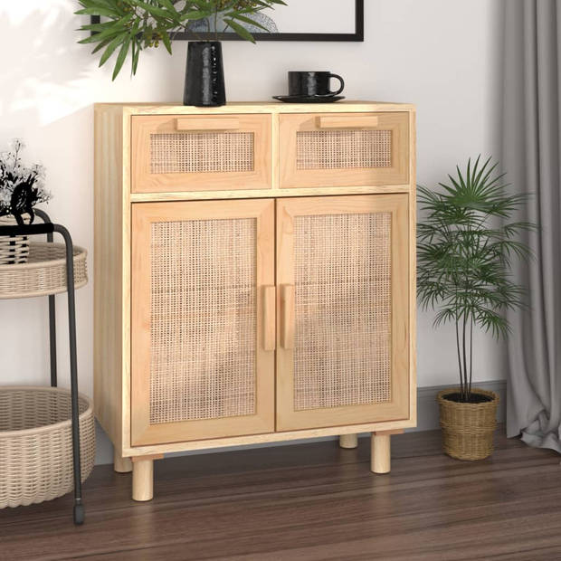 The Living Store Dressoir - Bruin - 60 x 30 x 75 cm - Rattan - Massief grenenhout