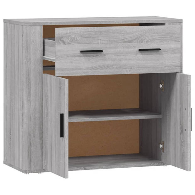 The Living Store Dressoir Bewerkt Hout - 80 x 33 x 70 cm - Grijs Sonoma Eiken