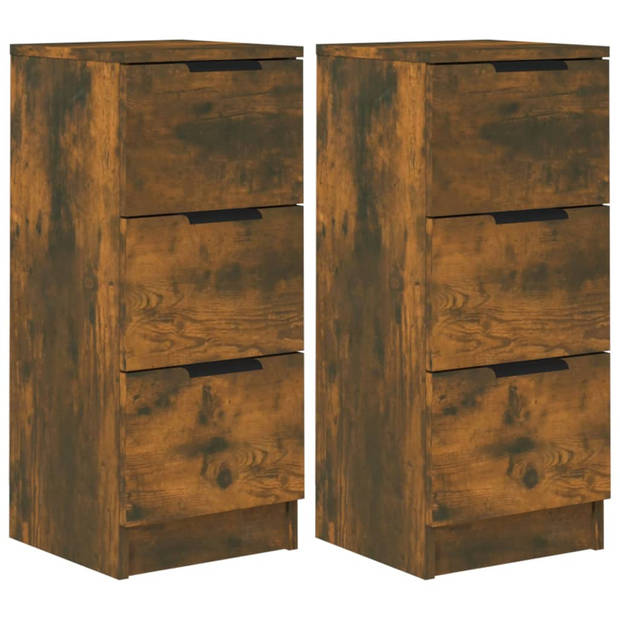 The Living Store Dressoir - Gerookt Eiken - Set van 2 - 30 x 30 x 70 cm - Bewerkt Hout