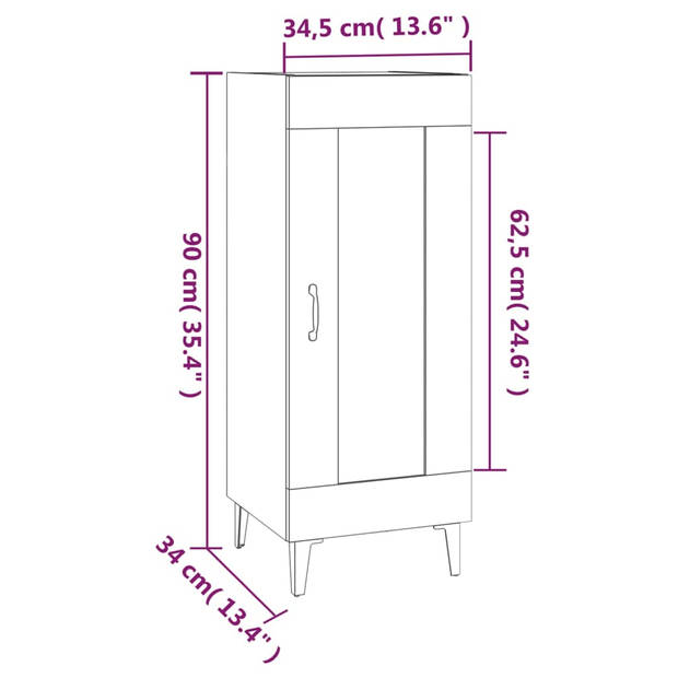 vidaXL Dressoir 34,5x34x90 cm bewerkt hout hoogglans wit